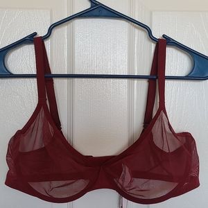 Red Unlined Sheer Mesh Bra